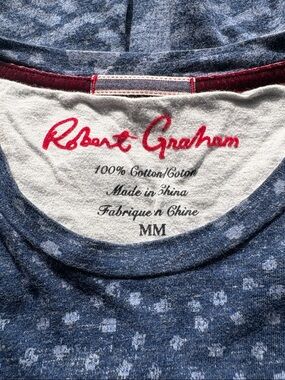 Robert Graham Blue Heathered Cotton Tee with Subtle Light Pattern